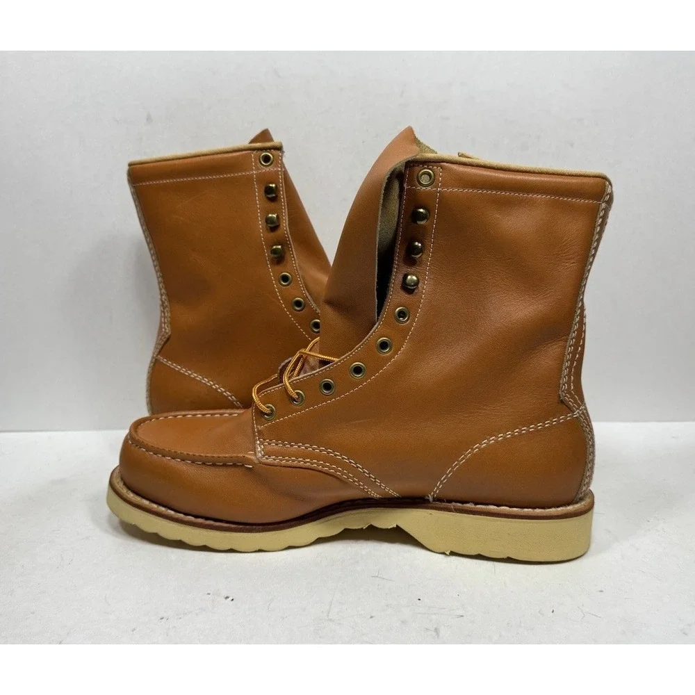 Vintage Sears Roebuck Moc Toe Work Boots Brown Leather Wedge 86259 Men's 10.5 EE
